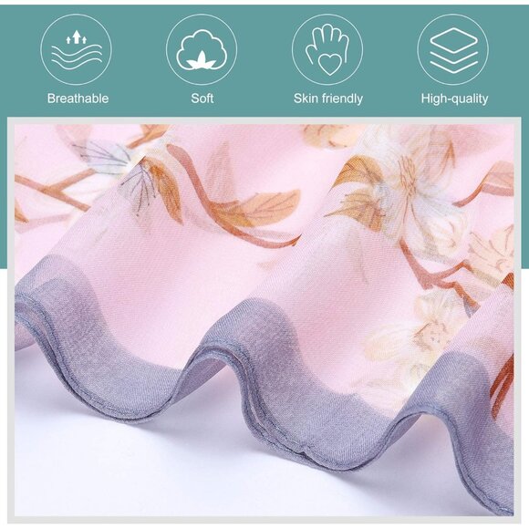Women's Light Pink Fashion Lightweight Head Scarf Floral Print Chiffon Scarves - Picture 5 of 7